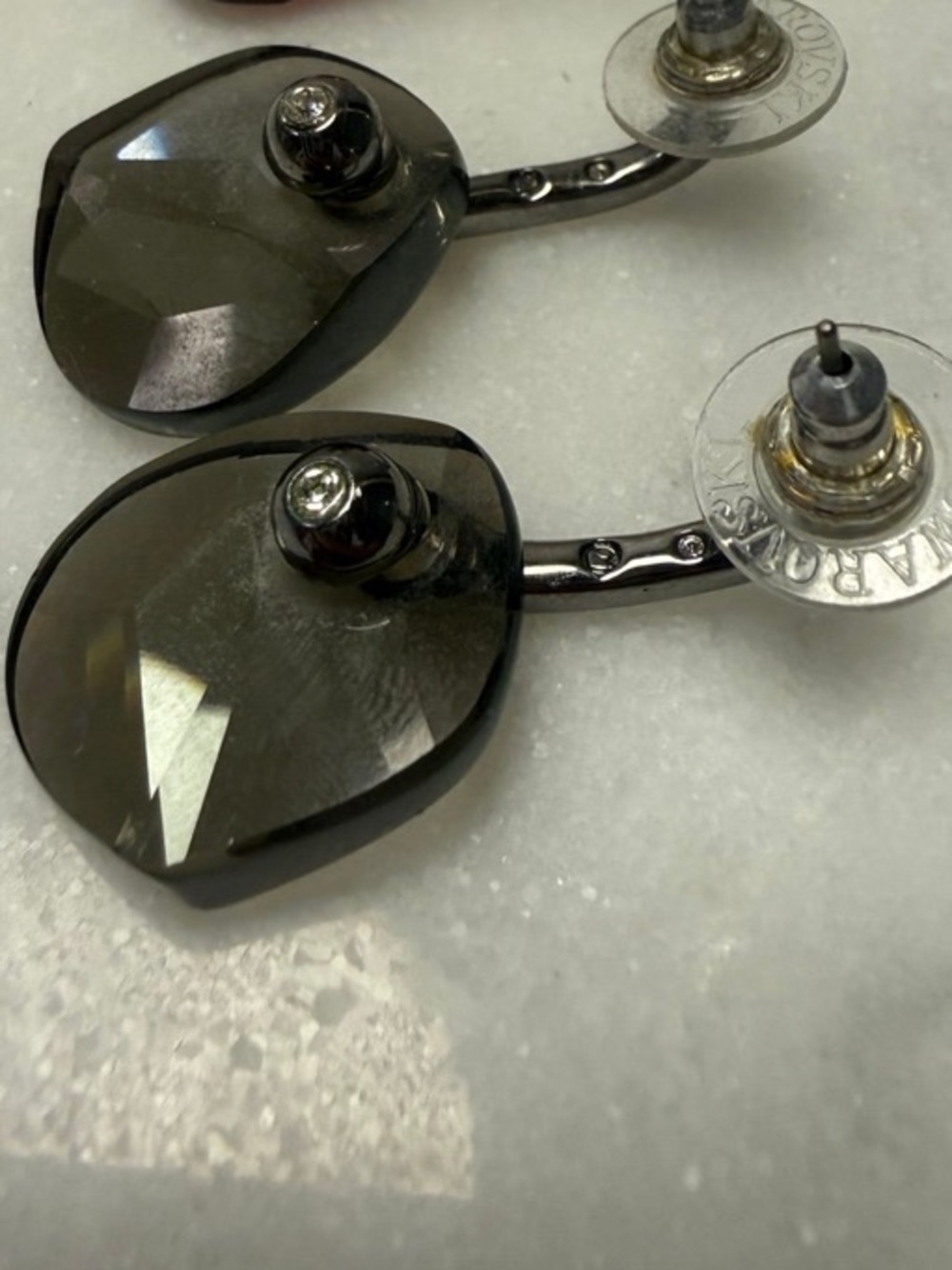 Swarovski Dark Grey Crystal Earrings 1”, no box.